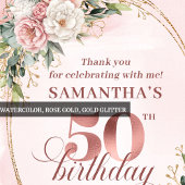 Timeless Rose Gold Pastel Pink 50th Birthday Thank サンキューカード