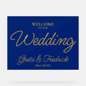Timeless Royal Blue Gold Welcome to our Wedding アクリルサイン (正面)