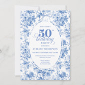 Timeless Royal Blue Toile de Jouy 50th Birthday  招待状 (正面)