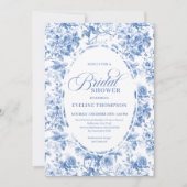 Timeless Royal Blue Toile de Jouy Bridal Shower  招待状 (正面)