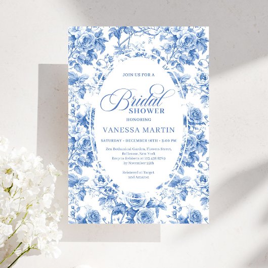 Timeless Royal Blue Toile de Jouy Bridal Shower  招待状