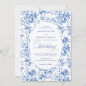 Timeless Royal Blue Toile de Jouy Wedding Invite 招待状 (正面)