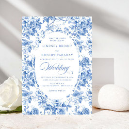 Timeless Royal Blue Toile de Jouy Wedding Invite 招待状