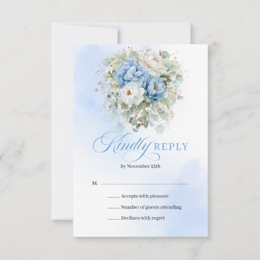 Timeless Rustic Pastel Blue Floral Wedding RSVP (正面)