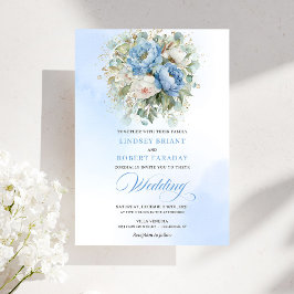 Timeless Rustic Pastel Blue Peony Gold Wedding 招待状