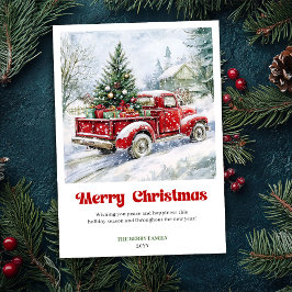 Timeless Rustic Red Truck Christmas Scene Greeting シーズンカード