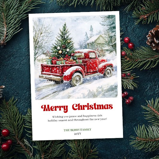 Timeless Rustic Red Truck Christmas Scene Greeting シーズンカード