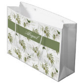 Timeless Sage Olive Wataercolor Chic Name ラージペーパーバッグ (正面アングル)