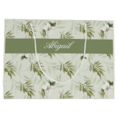 Timeless Sage Olive Wataercolor Chic Name ラージペーパーバッグ (裏面)