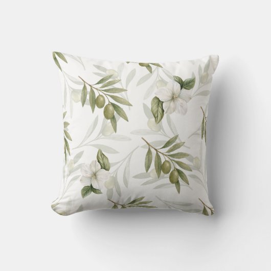 Timeless Sage Olive Watercolor Chic クッション (正面)