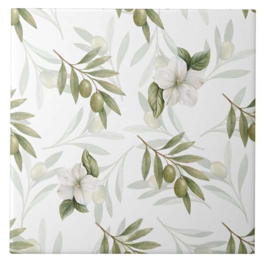 Timeless Sage Olive Watercolor Chic  タイル (正面)