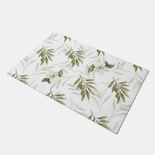 Timeless Sage Olive Watercolor Chic ドアマット (アングル)