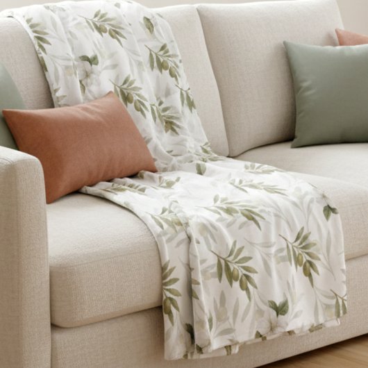 Timeless Sage Olive Watercolor Chic フリースブランケット