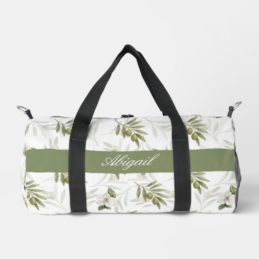 Timeless Sage Olive Watercolor Chic Name ダッフルバッグ (正面)