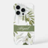 Timeless Sage Olive Watercolor Chic Name iPhoneケース (裏面)