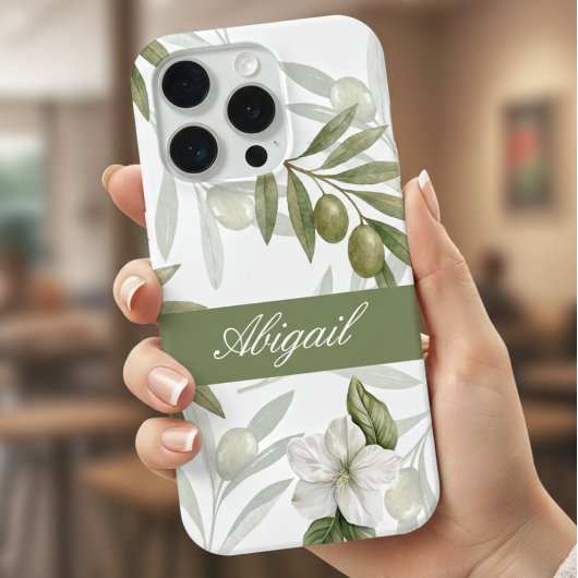 Timeless Sage Olive Watercolor Chic Name iPhoneケース