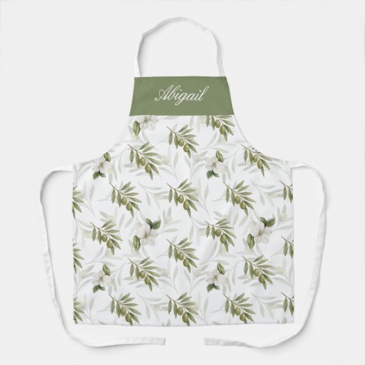 Timeless Sage Olive Watercolor Name  エプロン (正面)