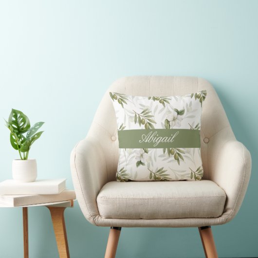 Timeless Sage Olive Watercolor Name  クッション (椅子)