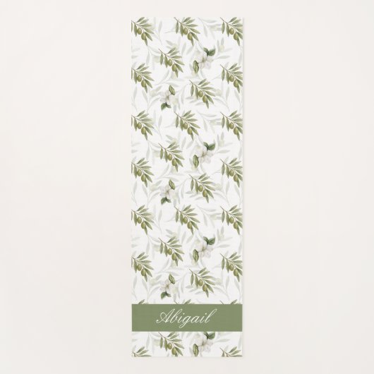 Timeless Sage Olive Watercolor Name ヨガマット (正面)