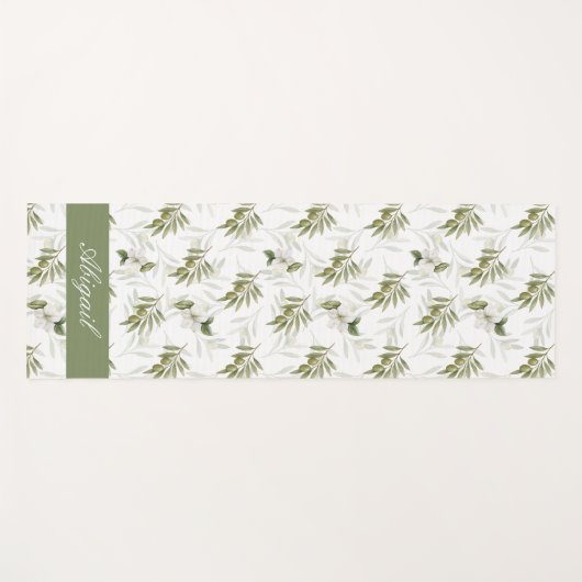 Timeless Sage Olive Watercolor Name ヨガマット (正面(横))