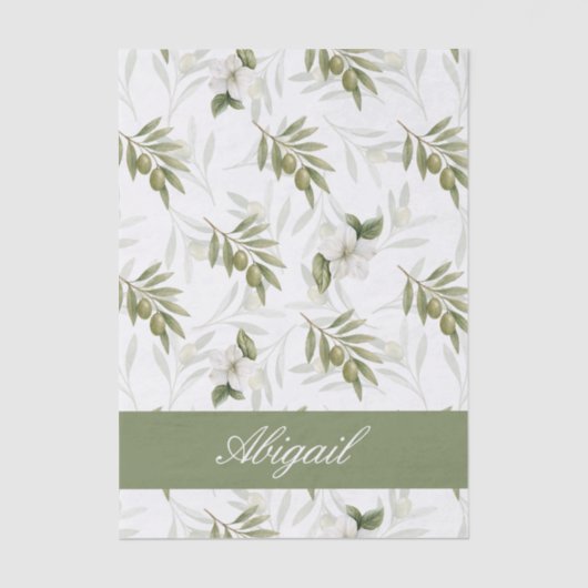 Timeless Sage Olive Watercolor Name 薄葉紙 (正面)