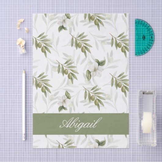 Timeless Sage Olive Watercolor Name 薄葉紙 (クラフト)