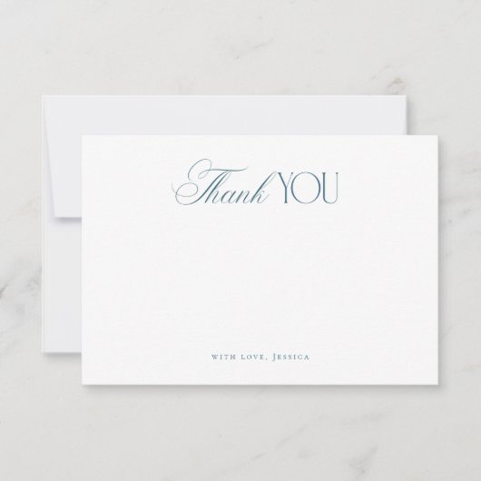 Timeless Script Coastal Blue Stripes Bridal Shower サンキューカード (正面)