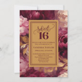 Timeless Sweet 16 Burgundy Roses Gold Invitation 招待状 (正面)