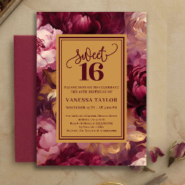 Timeless Sweet 16 Burgundy Roses Gold Invitation 招待状