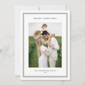 Timeless Taupe Green Double Border Photo Christmas シーズンカード (正面)