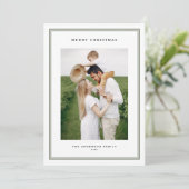 Timeless Taupe Green Double Border Photo Christmas シーズンカード (スタンド正面)