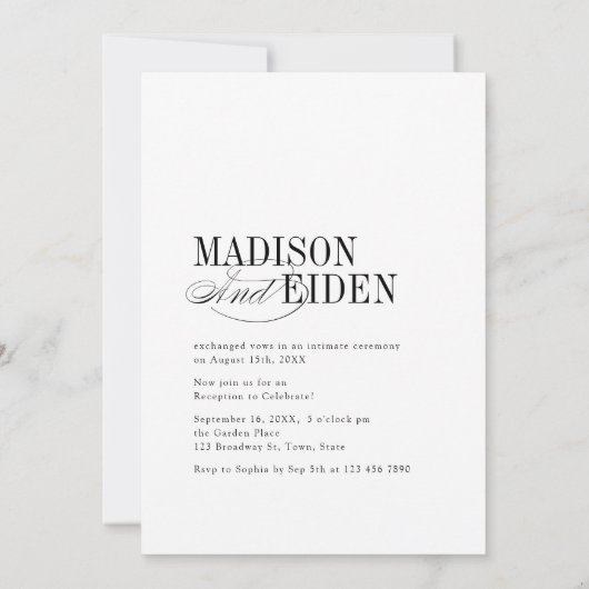 Timeless Typography 3 photo We Eloped Reception 招待状 (裏面)