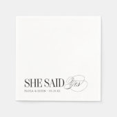 Timeless Typography She Said Yes Engagement Party スタンダードカクテルナプキン (正面)