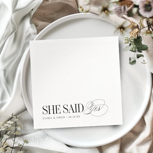 Timeless Typography She Said Yes Engagement Party スタンダードカクテルナプキン