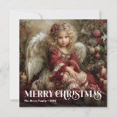 Timeless Victorian Angel Green and Gold Christmas シーズンカード (正面)