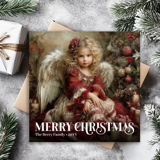 Timeless Victorian Angel Green and Gold Christmas シーズンカード