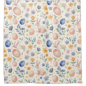 Timeless Watercolor Pastel Bunny Flowers Eggs シャワーカーテン (正面)