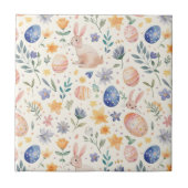 Timeless Watercolor Pastel Bunny Flowers Eggs タイル (正面)