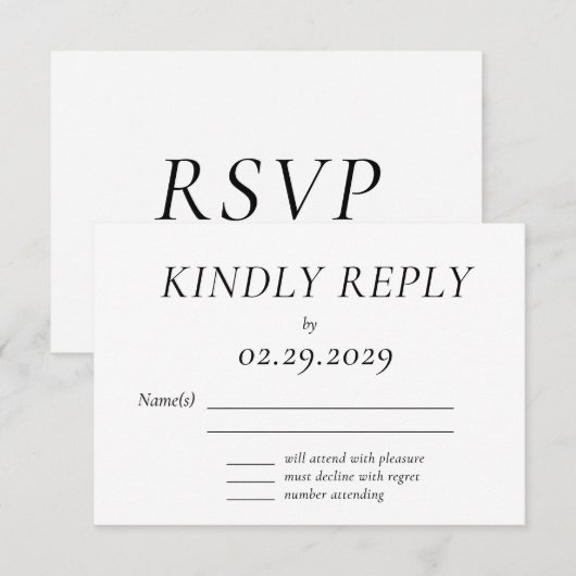 Timeless White Elegant Wedding RSVP Card (正面/裏面)