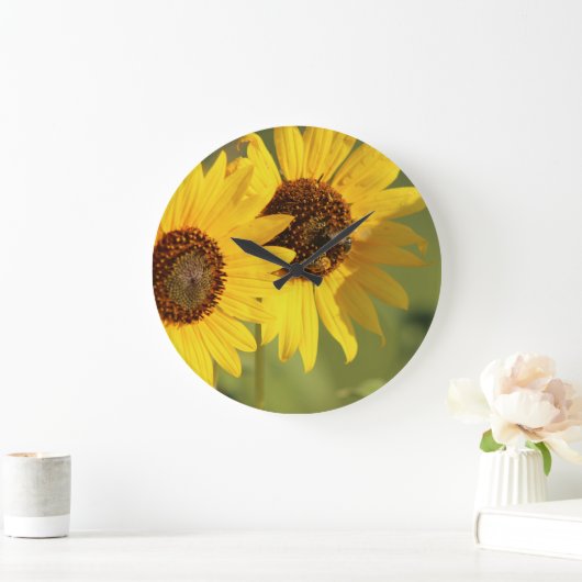 Timeless Wild Sunflowers and Bees  ラージ壁時計 (ホーム)