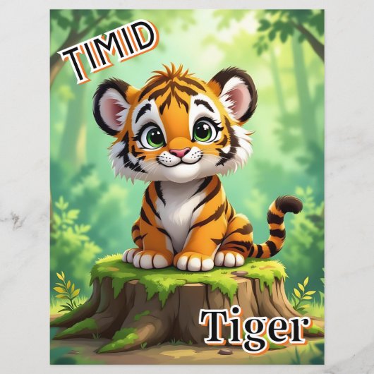 Timid Tiger | かわいいキャラクターの子供部屋アート (正面)