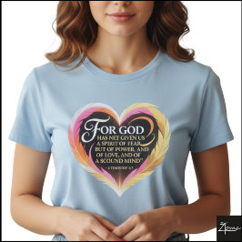Timothy 1:7 Scripture Neon Feather Heart Tシャツ