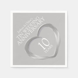 Tin 10th 結婚Anniversaryハート名 スタンダードカクテルナプキン