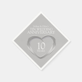 Tin 10th 結婚Anniversaryハート名 スタンダードカクテルナプキン