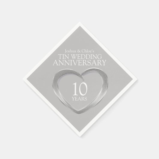 Tin 10th 結婚Anniversaryハート名 スタンダードカクテルナプキン (角)