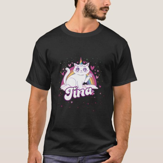 Tina Adorable Name With Beautiful Caticorn Tシャツ (正面)