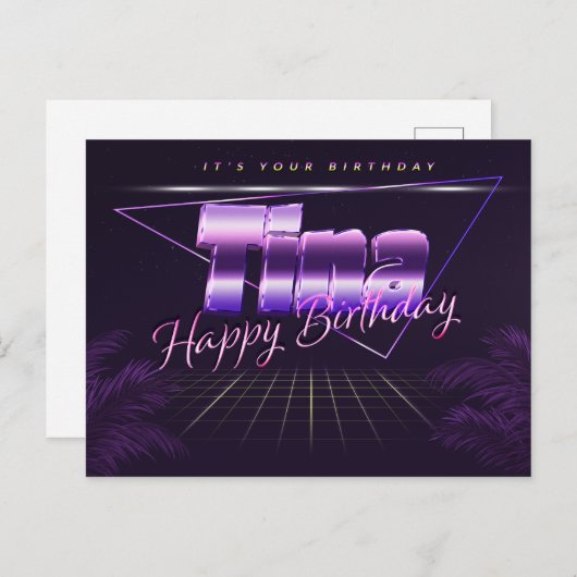 Tina Name Vorname lila Postkarte Geburtstag ポストカード (正面/裏面)