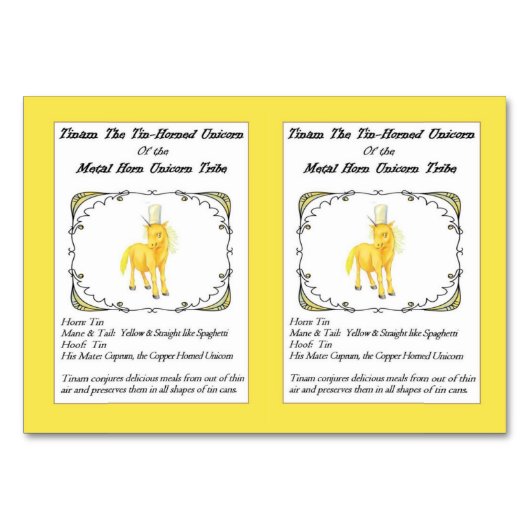 Tinam錫角状のユニコーンのトレーディングカード テーブルナンバー (正面)