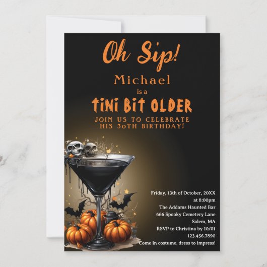 Tiniおもしろいはハロウィーンの誕生日パーティーを少し年上に 招待状 (正面)