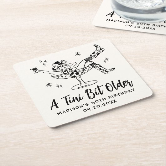 Tiniお洒落の少し古い誕生日パーティー スクエアペーパーコースター (アングル)